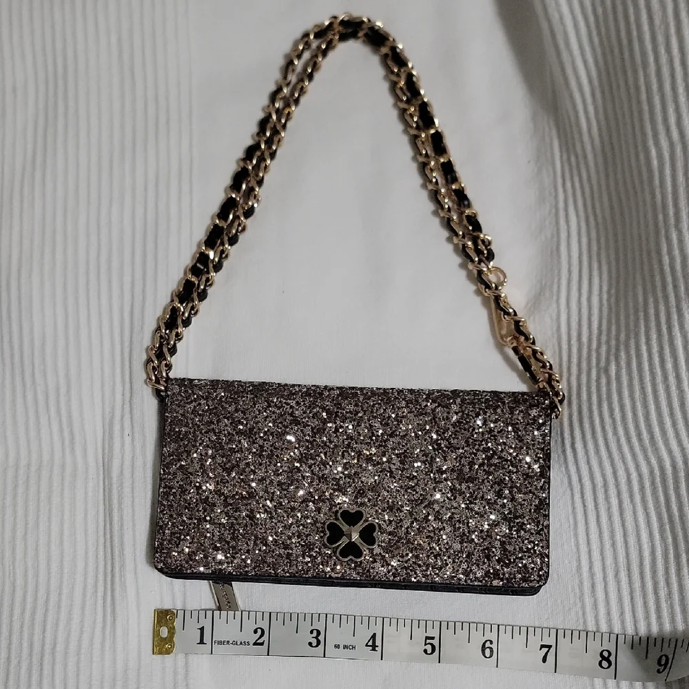 NWT Kate Spade NEWYORK legant Glitter Long Slim Wallete with Chain Strap‎
